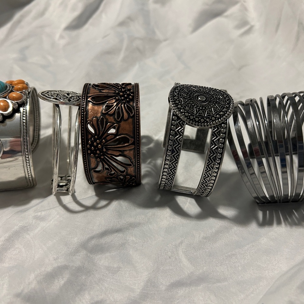 Silver and Bronze Cuff Bracelet Set